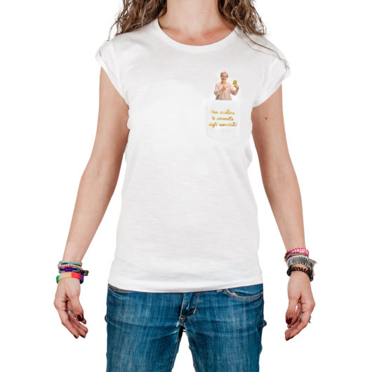 T-Shura femmina cocca di nonna - maglietta con frase nonna Non accettare le caramelle dagli sconosciuti in oro Limited Edition Pastiglie Leone